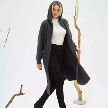 Длинный флисовый свитер с капюшоном из меха норки, новинка осень-зима, Свободный Вязаный Кардиган большого размера с рисунком для женщин