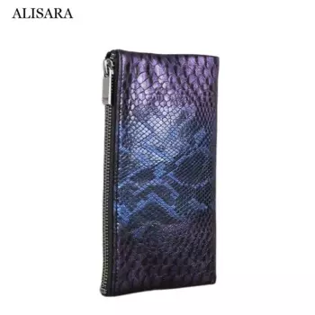 Длинный кошелек Alisara на молнии для мужчин и женщин, повседневная роскошная сумка-клатч из овечьей кожи, с верхним слоем, для сотового телефона