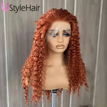 Длинный кудрявый парик UStyleHair из меди, синтетические кружевные передние парики для женщин, натуральные волосы, ежедневное использование, парик для косплея, парик с глубокими кудрями