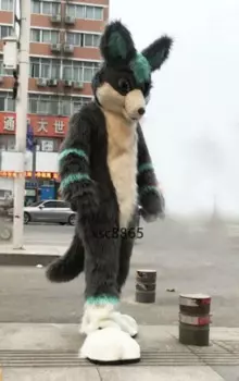 Длинный Меховой Костюм Хаски из лисьего меха на Хэллоуин, костюм-талисман, костюм, косплей-платье