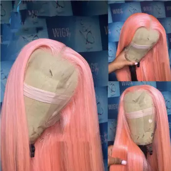 Длинный мягкий 180 плотность 26 "Розовый цвет прямой кружевной передний парик для женщин Babyhair предварительно выщипанный термостойкий безклеевой ежедневный