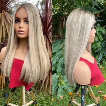 Длинный парик Ombre пепепельный светлый для женщин 24 дюйма прямой парик средней части натуральный вид синтетический термостойкий волоконный парик Лидер продаж