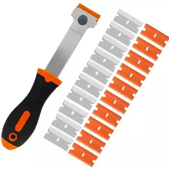 Длинный скребок для бритвы с 20 шт. запасными лезвиями для домашнего пола, керамические инструменты для чистки автомобилей в отеле E47