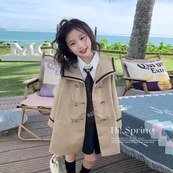 Длинный тренчкот для девочек-подростков на весну-осень 2024, новая модная куртка для девочек, детская одежда, ветровка для девочек, тренчкот