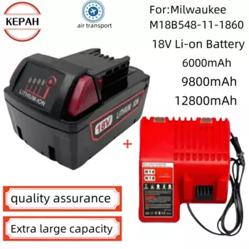Для аккумулятора для электроинструмента Milwaukee M18, зарядное устройство, BR, XC, 18 В, 6000 мАч, 9800 мАч, 12800 мАч M18B5, 48-11-1860, встроенный аккумулятор 18650