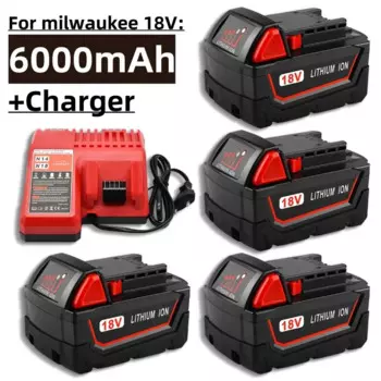 Для аккумулятора для электроинструмента Milwaukee M18, зарядное устройство, BR, XC, 18 В, 6000 мАч M18B5, 48-11-1860, встроенный аккумулятор 21700