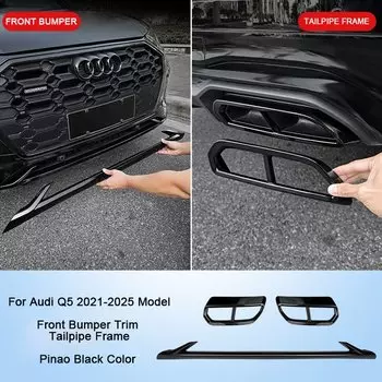 Для Audi Q5 2021 2022 2023 2024 2025 Black Warrior, накладка на передний бампер, крышка противотуманной фары, крышка выхлопной трубы
