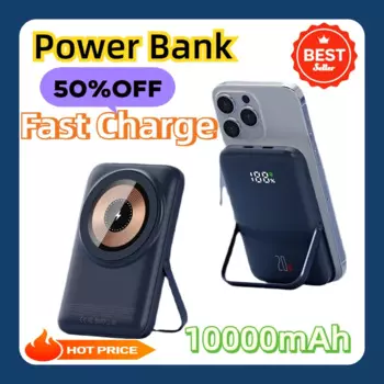 Для беспроводного зарядного устройства Power Banks Внешняя батарея с быстрой зарядкой и кронштейном для IPhone 15 14 13 Travel Powerbank 10000 мАч