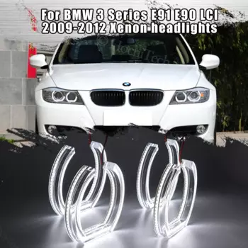 Для BMW 3 серии E91 E90 LCI 2009-2012 ксеноновые фары, Стайлинг автомобиля, высокое качество, стиль DTM, белый кристалл, светодиодные ангельские глазки