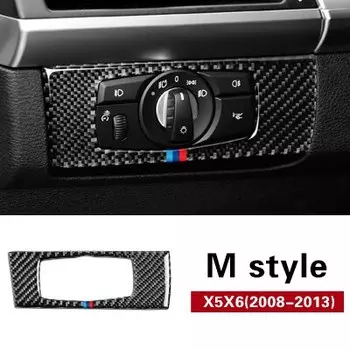 Для BMW E70 E71 X5 X6 2008-2013 углеродное волокно, кнопки переключателя фар, декоративная крышка, внутренняя отделка, наклейка для стайлинга автомобиля, 1 шт.