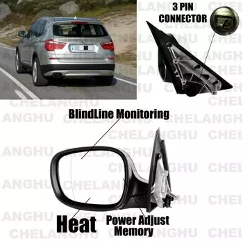 Для BMW X3F25 2010 2011 2012 2013 3 штырька Регулировка питания с подогревом белая окрашенная 1 шт. левое боковое зеркало заднего вида в сборе 51163455335