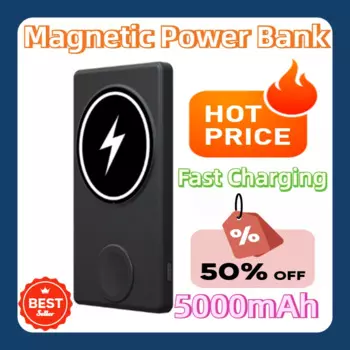 Для часов Iphone 14 13 12 Apple Airpods Беспроводная быстрая зарядка Внешняя запасная батарея для Xiaomi 5000 мАч Магнитный внешний аккумулятор