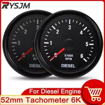 Для дизельного двигателя, 52 мм, автоматический тахометр, белый светодиод, 0-6000 об/мин, автомобильный датчик, 1-20 цилиндров, белая подсветка, тахометр