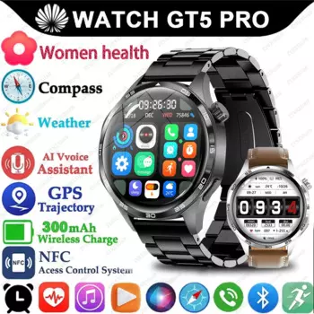 Для HUAWEI GT5 Pro GPS NFC умные часы мужские 360*360 AMOLED экран сердечного ритма Bluetooth вызов IP67 водонепроницаемые мужские умные часы 2024