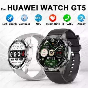 Для Huawei Smart Watch Мужские часы 5 Pro AMOLED 1,53-дюймовый HD-экран Bluetooth Вызов GPS Компас NFC Водонепроницаемые умные часы с пульсометром