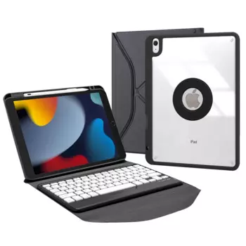 Для iPad 10.2 (2021)/(2020)/(2019) Кожаный защитный чехол с Bluetooth-клавиатурой + прозрачный чехол со встроенным слотом для ручки