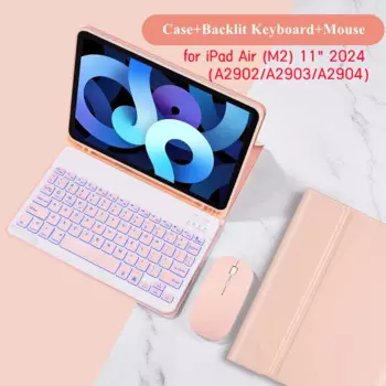 Для iPad Air 6, 11 дюймов, 2024 дюйма, с держателем для карандашей, Беспроводная Bluetooth RGB клавиатура с подсветкой, мышь для Air 11, 2024, чехол