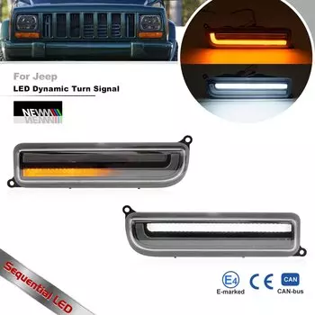 Для Jeep Cherokee XJ 1997 1998-2001 годов, угловой передний бампер, белый/янтарный последовательный светодиодный DRL, стоянки/поворотные огни