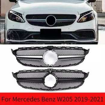 Для Mercedes Benz W205 C Class 2019-2021 Автомобильная решетка переднего бампера C200 C300 C250 C43 AMG Style серебристая/черная решетка аксессуары