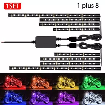 8 в 1 Подсветка для мотоцикла Светодиодные фонари 12 В APP Sound Control RGB Водонепроницаемые неоновые мото автомобильные атмосферные полосы окружающего освещения