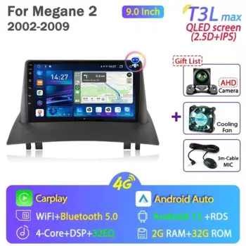 Для Renault Megane 2 2002-2009 Android 12 Carplay Авто Радио Мультимедийный Видеоплеер 2Din Навигация GPS DVD Стереодинамики