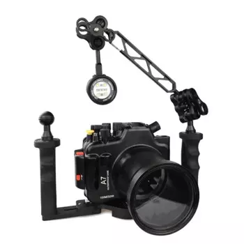 Для Sony A7 100 M/325ft подводный алюминиевый корпус водонепроницаемый поднос для камеры Две руки держатель MK-15 2400LM фонарик