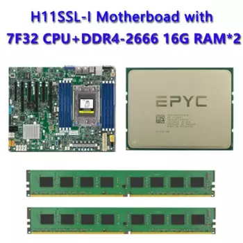 Для Supermicro H11SSL-I REV2.0 разъем для материнской платы SP3 + EPYC 7F32 8c/16t 180 Вт процессор 2* 16 ГБ = 32 ГБDDR4 2666 МГц оперативная память