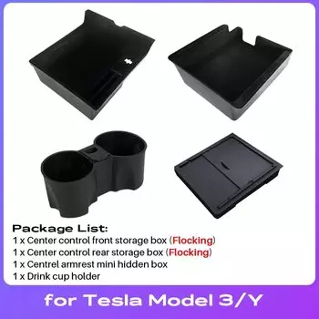Для Tesla Model Y 2020-2024 Скрытый ящик для хранения автомобиля Подлокотник центральной консоли Передний и задний флокированный многослойный организованный контейнер