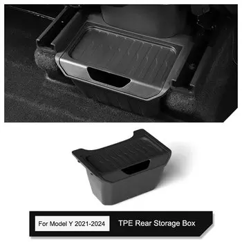 Для Tesla Model Y 2021-2024 откидная крышка заднего ряда промежуточный ящик для хранения ТПЭ задняя центральная консоль коробка для хранения автомобиля организует фотографию
