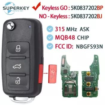 Для Volkswagen VW Jetta Passat Beetle Caddy Multivan Transporter 2015-2019 ключ без ключа 315 МГц MQB48 чип NBGFS93N 5K 0837202 БП