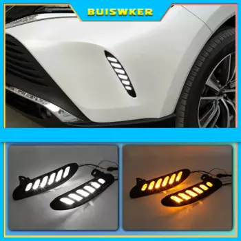Дневные ходовые огни 2 шт. для Toyota Harrier Venza 2021 2022, светодиодсветодиодный дневные ходовые огни, водонепроницаемые желтые Световые индикаторы поворота, светодиодный мпер, светодиодные дневные ходовые огни