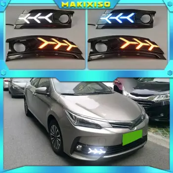 Дневные ходовые огни 2 шт. для Toyota Corolla 2017 2018, светодиодные дневные ходовые огни, светильник емые с желтым указателем поворота