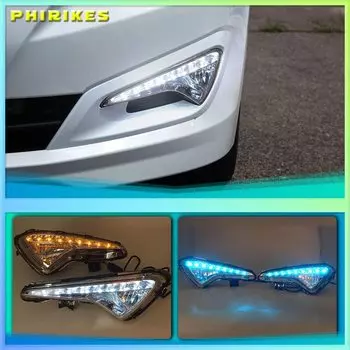 Дневные ходовые огни для Hyundai Solaris 2014, 2015, 2016, светодиодные дневные ходовые огсветильник, предупреждающие желтые указатели поворосветильник, дневсветильник огни, противотуманные фары, 2 шт.