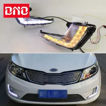 Дневные ходовые огни для Kia Rio, желтые дневные ходовые огни с указателем поворота для Kia Rio K2, 2011, 2012, 2013, 2014, Автомобильные противотуманные фары