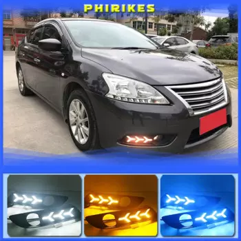 Дневные ходовые огни для Nissan sentra Sylphy 2012 2013 2014, светодиодные дневные ходовые огни, Дневной желтый сигнал поворота, 2 шт.