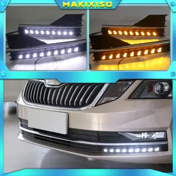Дневные ходовые огни для Skoda Octavia 2018 2019, противотуманные фары 12 В ABS DRL, Стайлинг автомобиля, белые