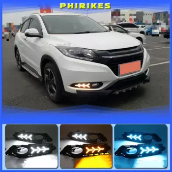 Дневные ходовые огни с желтым указателем поворота для Honda HR-V HRV Vezel 2014 2015 2016 2017 2018, 2 шт.