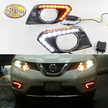 Дневные ходовые светильник, водонепроницаемые, 12 В, для Nissan X-trail Xtrail T32, 2014, 2015, 2016, функция желтого сигнала