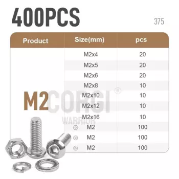 До 2200 винтов с шестигранной головкой и головкой под торцевой ключ Ассортиментный комплект M1.6 M2 M2.5 M3 M4 M5 M6 M8 Гайки из нержавеющей стали 304