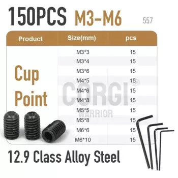 До 845 метрических внутренних шестигранных винтов с шестигранной головкой/конусными точками, набор винтов M2 M2.5 M3 M4 M5 M6 M8 12,9