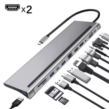 Док-станция 12 в 1 с USB Type-C и двумя USB-портами