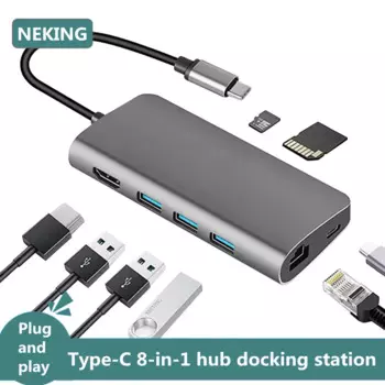 Док-станция 8 в 1 с USB Type-C на HDMI, RJ45, SD, TF, PD