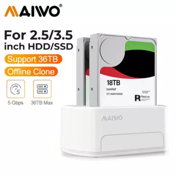 Док-станция для жестких дисков MAIWO Dual Bay USB 3,0 SATA, Дубликатор жестких дисков 2,5 и 3,5 дюйма SATA HDD/SSD, поддержка офлайн клонирования