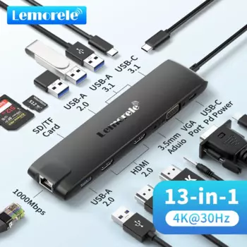 Док-станция Lemorele TC96, USB 3,1, два HDMI, 4K, 10 Гбит/с, 100 Вт