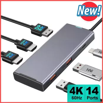 Док-станция ocking 3 монитора, док-станция 7 в 1 с двойным HDMI 4K @ 60 Гц и одним дисплеем (8K @ 30 Гц/4K @ 144 Гц), 100 Вт PD