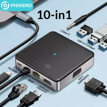 Док-станция PHIXERO Type-C 10 в 1, док-станция с двойным монитором и тройным дисплеем, USB C хаб, несколько адаптеров для ноутбуков/планшетов, Plug and Play