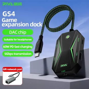 Док-станция Piva GS4Pro, зарядка наушников с сетевым портом, аудиоадаптер Type-C, подходящий для iPad Pro