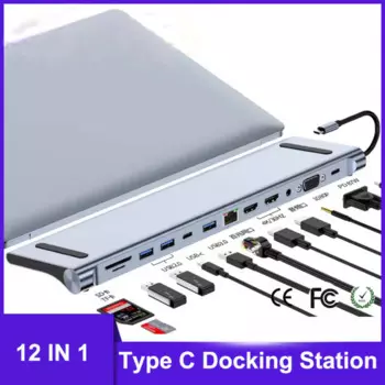 Док-станция с USB 3,1 на 2 HDMI-порта, 12 в 1