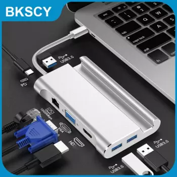 Док-станция с Usb Type-C на VGA, RJ45, PD, HDMI