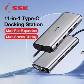 Док-станция SSK USB C 11 в 1, док-станция с тройным дисплеем, двойным монитором HDMI VGA PD3.0, адаптер для ноутбука MacBook Pro